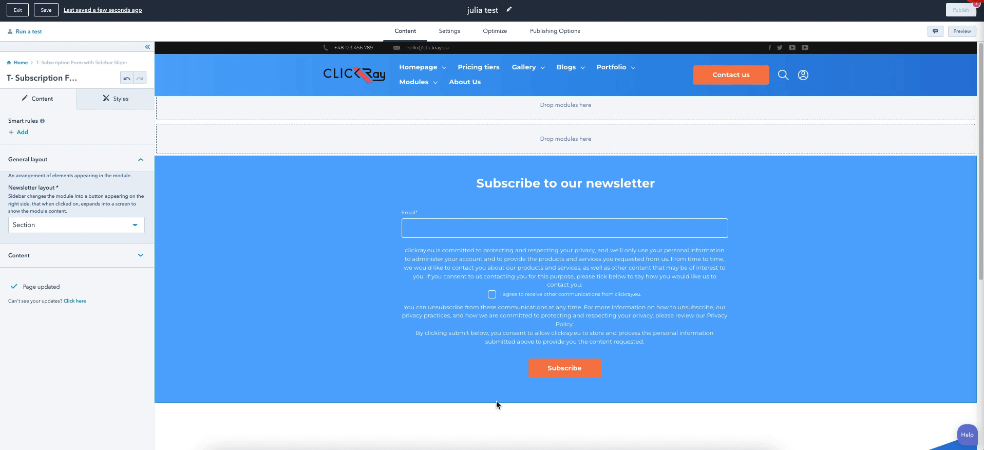 T- Subscription Form with Sidebar Slider